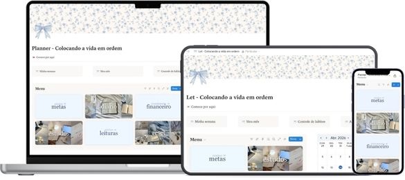Planner exibido no computador, tablet e celular